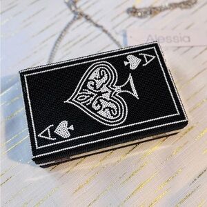 Ace of Spades Black and White Beaded Clutch with Crossbody Strap
